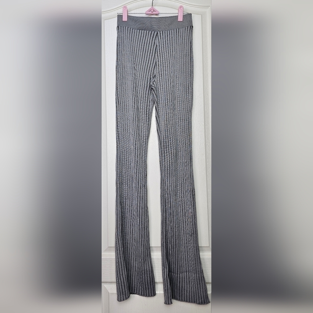 Zara FLARED RIBBED PANTS Gray Marl SMALL - Picture 2 of 7